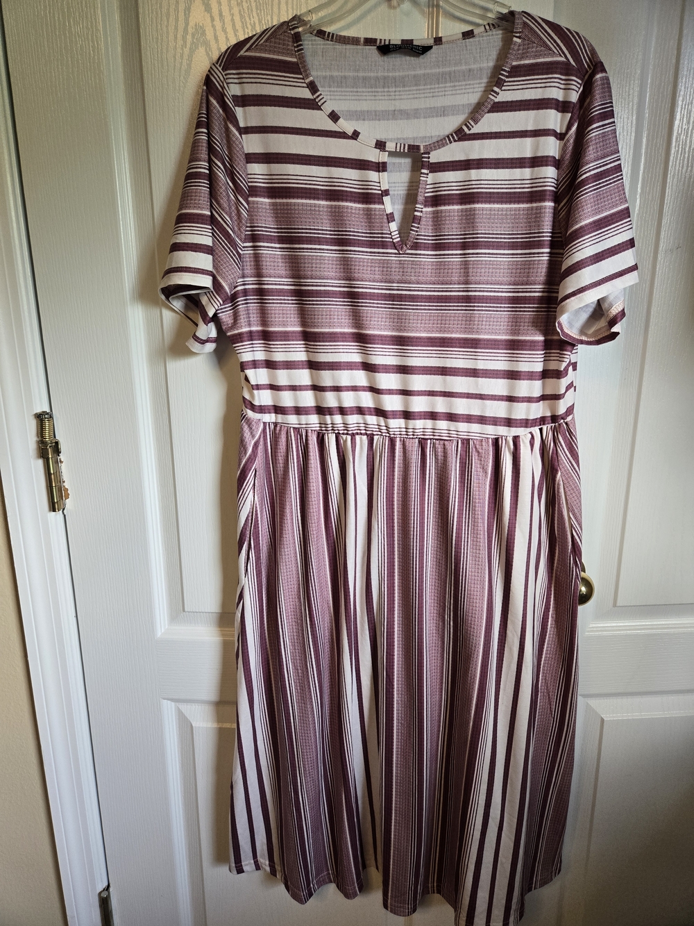 BloomChic Mauve and Cream Striped Midi Dress